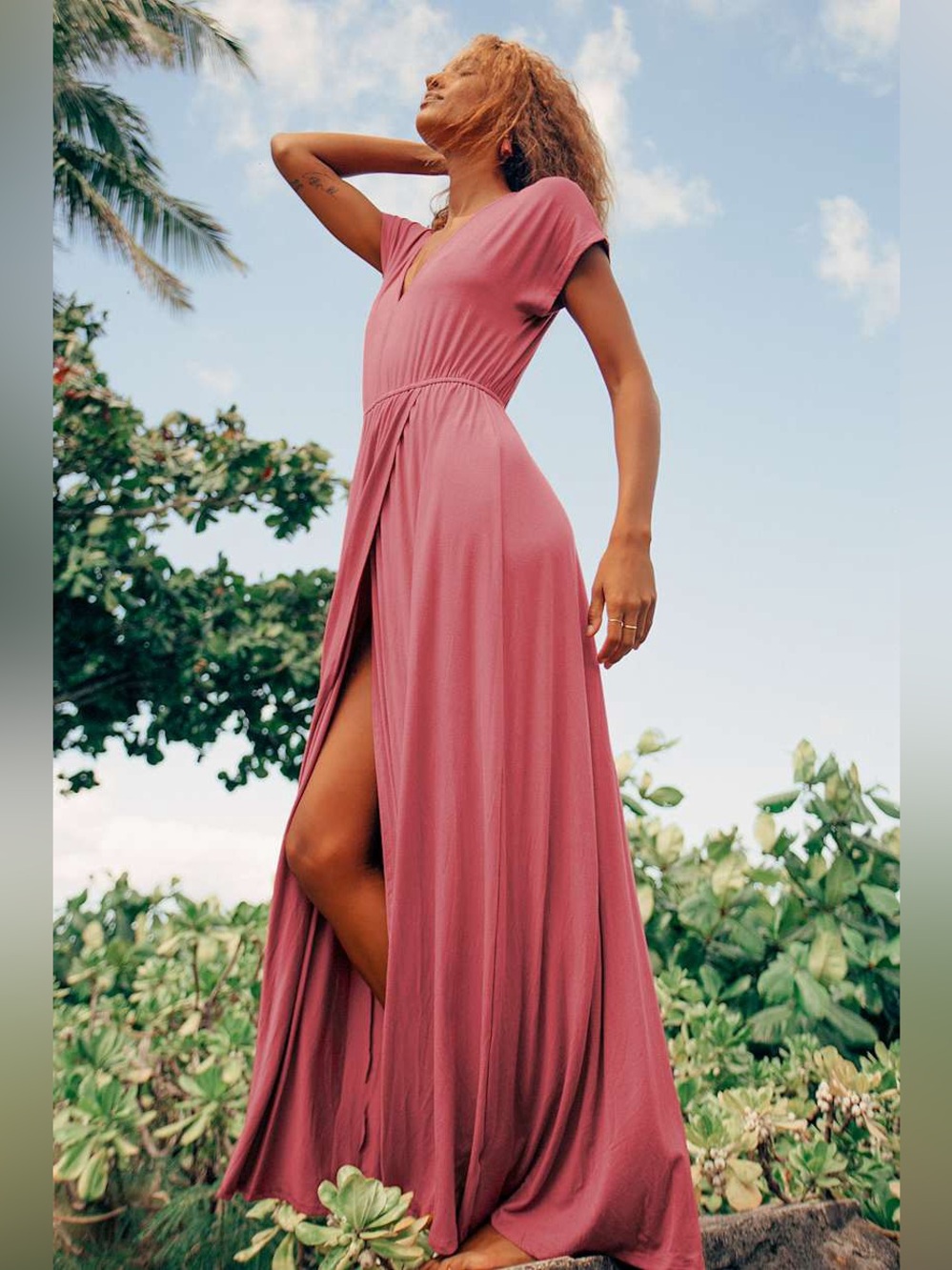 NWT Lulus Easy for Me Rusty Rose Short Sleeve Maxi Dress, Size Large